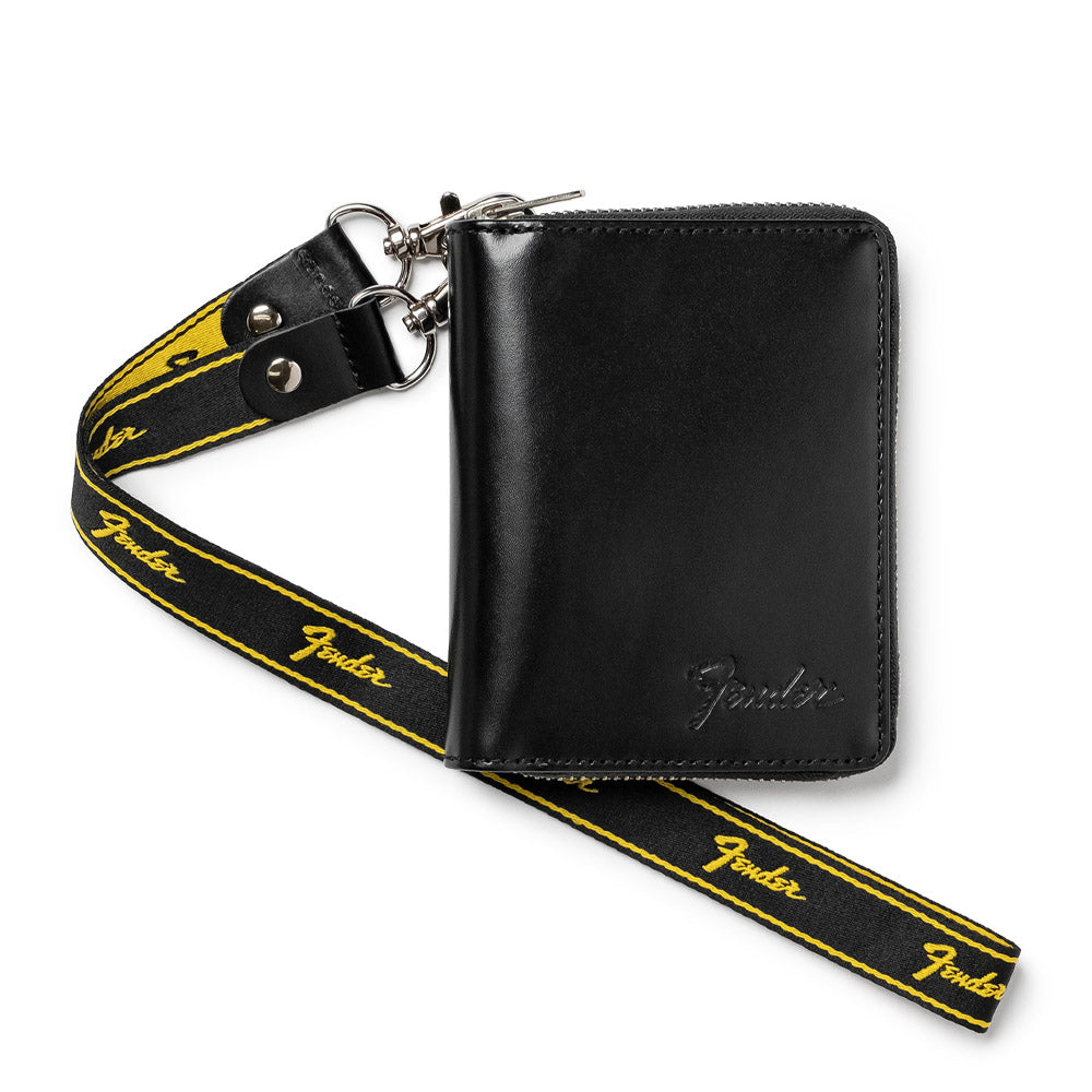 FENDER - 二つ折り札入れ ラウンドファスナー / Black / ギターピック&ウォレットコード付き